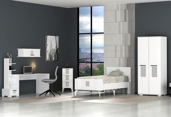 Cantek Dizayn Assimo Çocuk Genç Odası Takımı P-T-H-L-B Beyaz-Beyaz - Image 1
