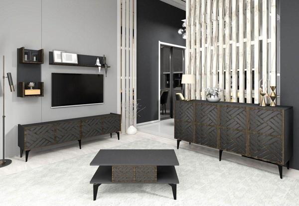Cantek Dizayn Grace Tv Ünitesi,Konsol Ve Orta Sehpa 3'Lü Salon Takımı Antrasit-Ceviz - Image 1
