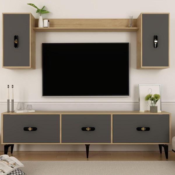 Cantek Dizayn Hiraa  180 Cm Tv Ünitesi Takımı Safirmeşe-Antrasit - Image 1