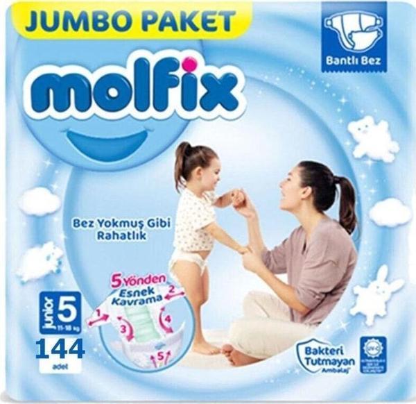 Molfix 3D Junior Bebek Bezi 5 Beden Jumbo Paketi 144 Adet - Image 1