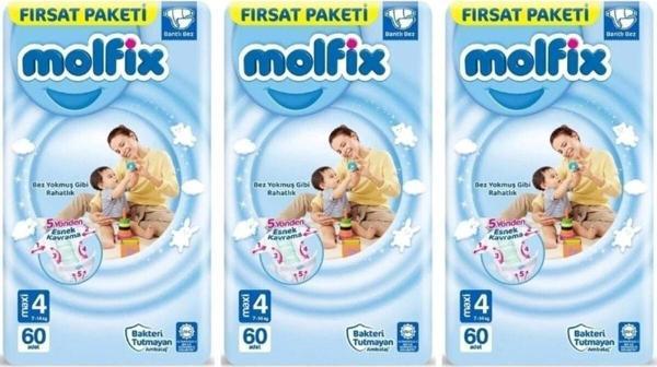 Molfix 4 Beden Maxi Fırsat Paketi 7-14 Kg 60 Adet Bantlı Bebek Bezi X3 Adet ( 180 Adet ) - Image 1