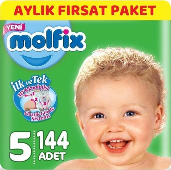 Molfix Bebek Bezi Beden:5 (11-18Kg) Junior 144 Adet Aylık Fırsat Pk 9 Adet Islak Havlu - Image 1
