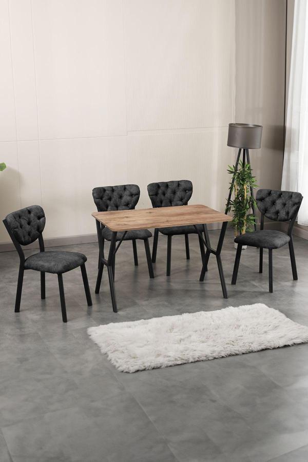 Armens Life Elma Mutfak Masa Sandalye Takımı 4Lü Masa Takımı Yemek Odası Masa Takımı Ahşap Desen - Image 1
