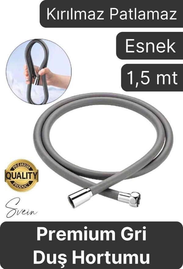 Premium 1,5 Metre Gri 360 Derece Dönebilen Kıvrılmayan Esnek Yumuşak Silikon Patlamaz Duş Hortumları - Image 1