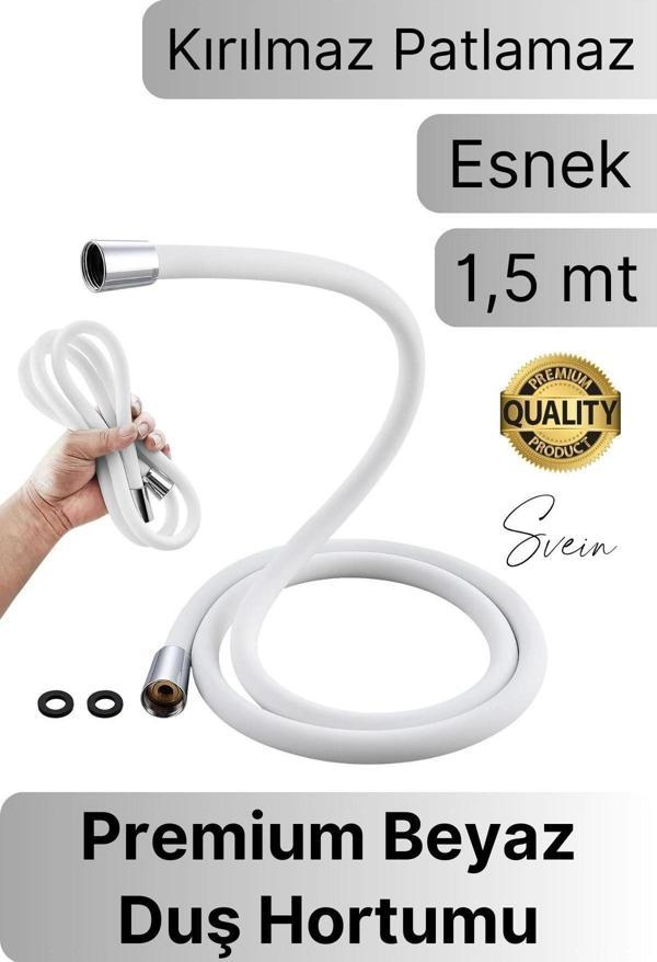 Premium 1,5 mt Beyaz 360 Derece Dönebilen Kıvrılmayan Esnek Yumuşak Silikon Patlamaz Duş Hortumları - Image 1