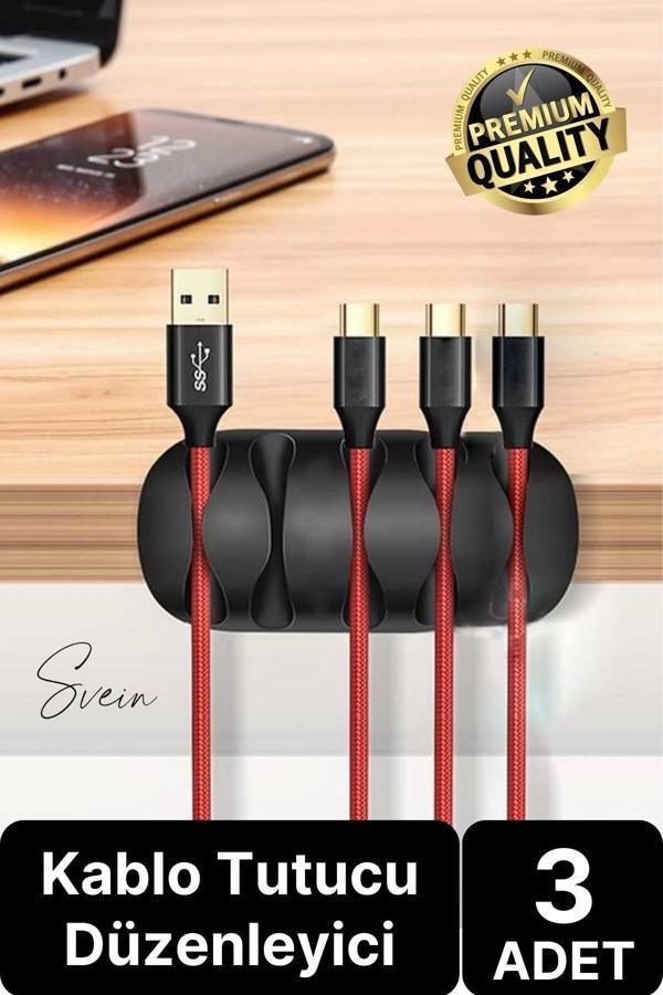 3 Adet 5 Kanallı Kablo Tutucu Sabitleyici Düzenleyici Yapışkanlı Toplayıcı Gizleyici Bant Klips Fiş - Image 1