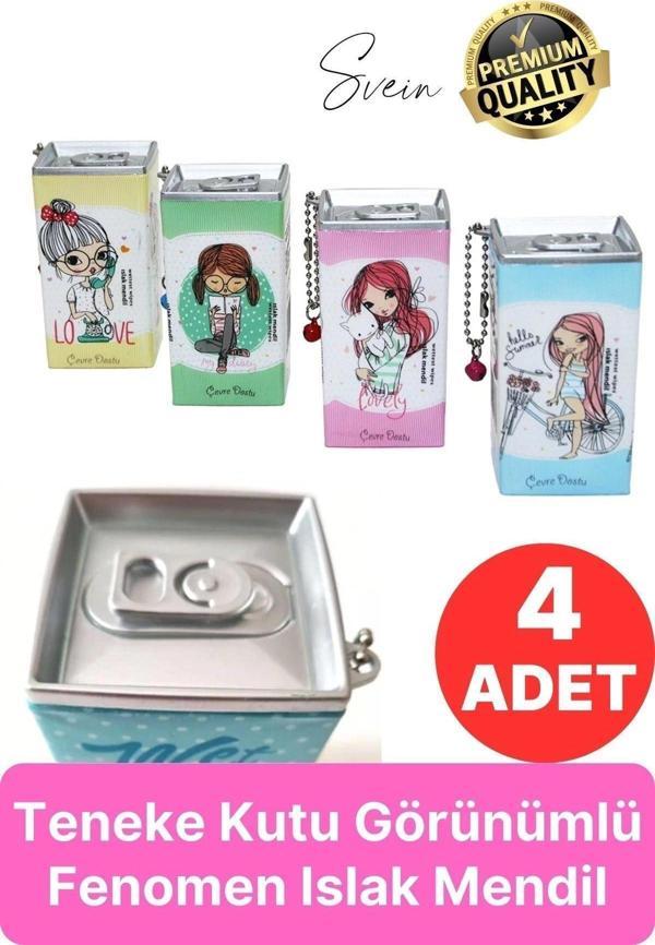 Özel Üretim 4 Adet Teneke Kutu Görünümlü Islak Mendil Anahtarlık Çocuk Figürlü Mini Cep Çanta Uyumlu - Image 1