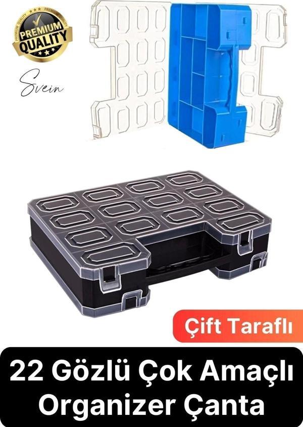 Premium Çift Taraflı Vida Çivi Balıkçı Malzeme Organizer Çanta 22 Gözlü Bölmeli Şeffaf Kilitli Kapak - Image 1