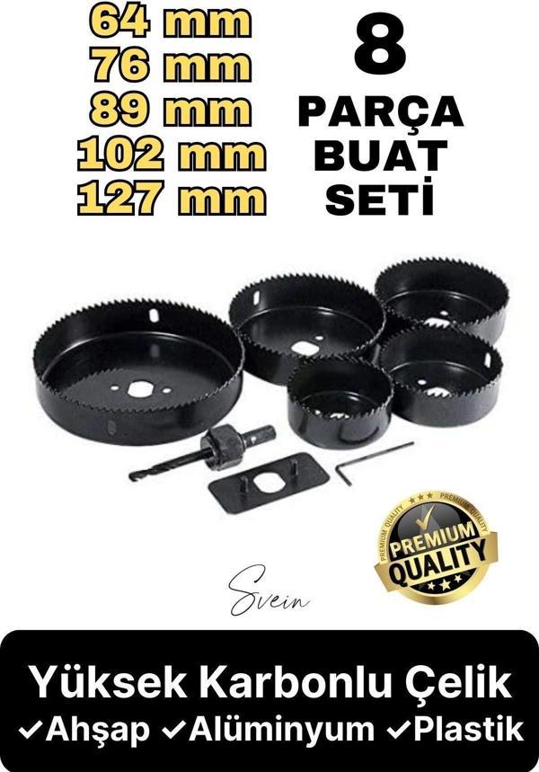 Premium Kalite 8 Parça Buat Delik Açma Testeresi Panç Seti Alçıpan Kartonpiyer Mobilya Ahşap Mdf - Image 1