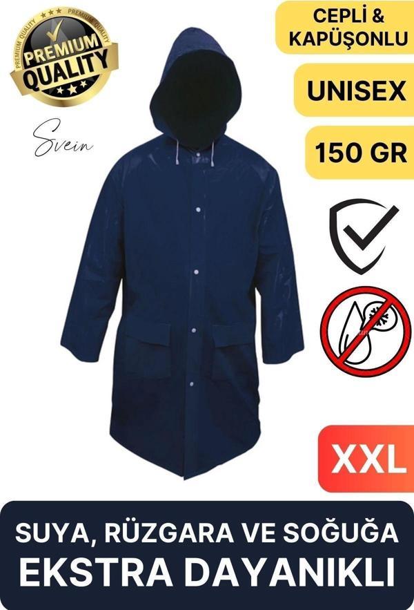 Premium Laci Xxl 150 gr Kapüşonlu Cepli Yağmurluk Su Rüzgar Soğuk Geçirmez Unisex Çıtçıtlı Pardösü - Image 1
