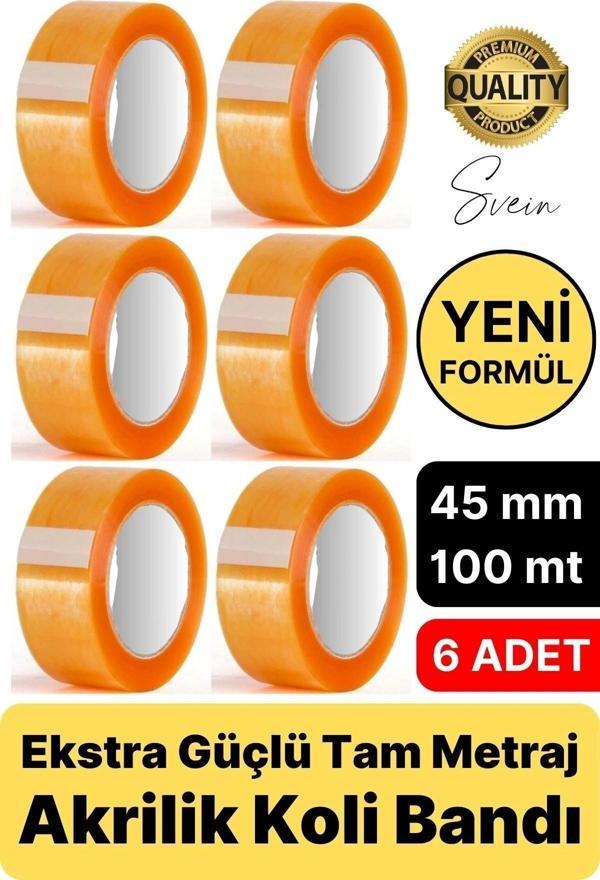 Ekstra Güçlü Yeni Formül 6 Adet 45 mm x 100 mt Koli Bandı Şeffaf Dayanıklı Bant Taşınma Ambalaj - Image 1