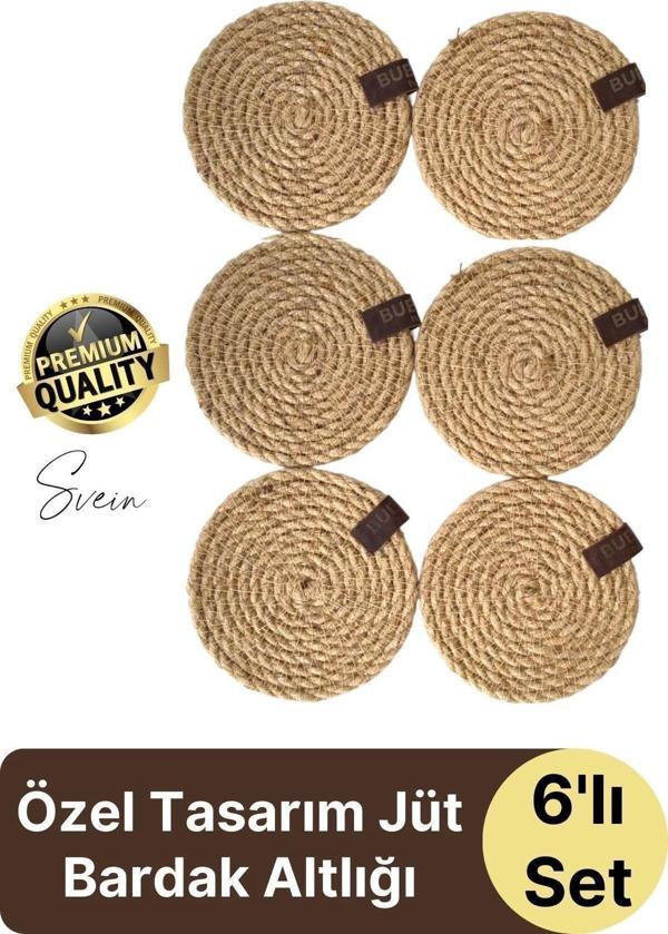 Özel Üretim 6 Adet Jüt Dokuma Halat İçecek Bardak Altlığı Seti Hasır Yuvarlak Sofra Rattan El Yapımı - Image 1