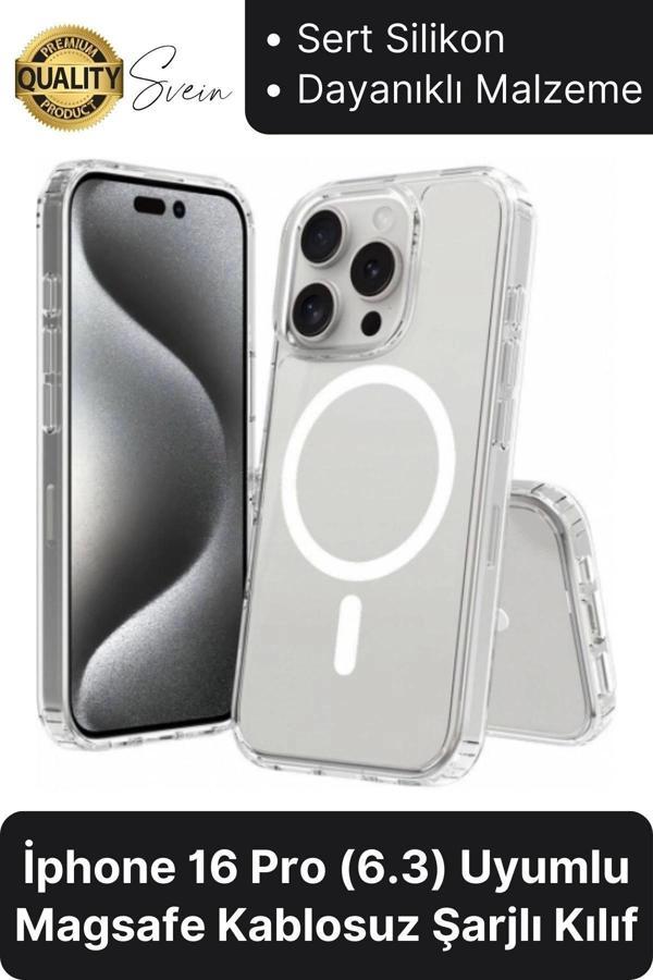 Premium Apple İphone 16 Pro 6.3 inç Uyumlu Kablosuz Şarj Destekli Sert Silikon Şeffaf Kılıf Magsafe - Image 1