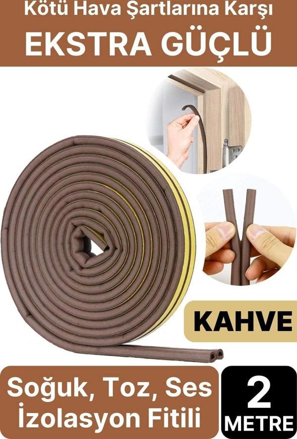 2 Metre Kahve Pvc Doğrama Kapı Pencere Soğuk Geçirmez Sızdırmaz İzolasyon Fitil Yapışkanlı 1x2=2 mt - Image 1