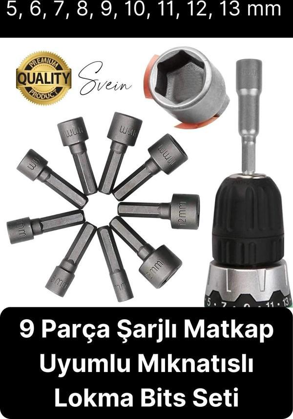 Premium 9 Parça Dayanıklı Somun Sökücü Sıkma Bits Lokma Seti Adaptör Matkap Ucu Altıgen Vidalama - Image 1