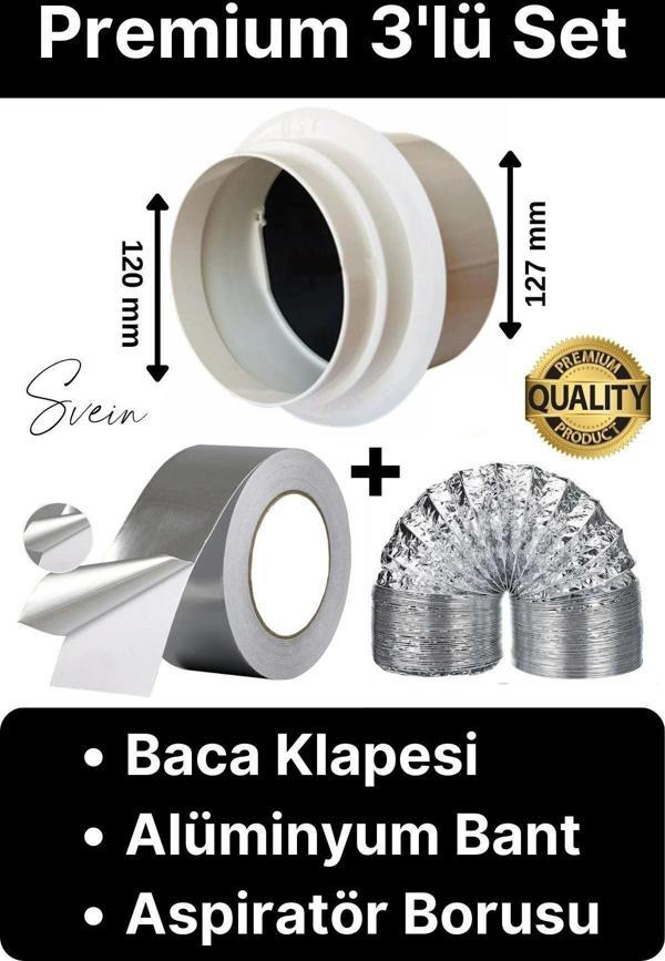 Premium Baca Klapesi Alüminyum Bant Aspiratör Borusu Seti Folyo Yanmaz Sızdırmaz Havalandırma Mutfak - Image 1
