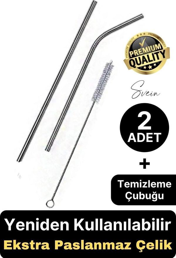 2 Adet Paslanmaz Çelik Pipet Yeniden Kullanılabilir Metal Temizleme Fırçası Meşrubat İçecek - Image 1