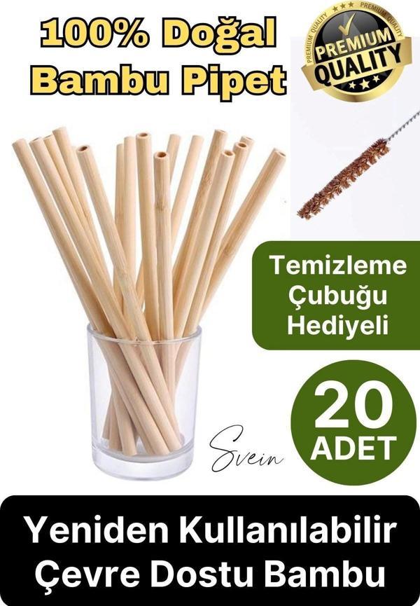 Özel Üretim Bambu 20 Adet Doğal Sağlıklı Yeniden Kullanılabilir Yıkanabilir Çevre Dostu Pipet Kamış - Image 1