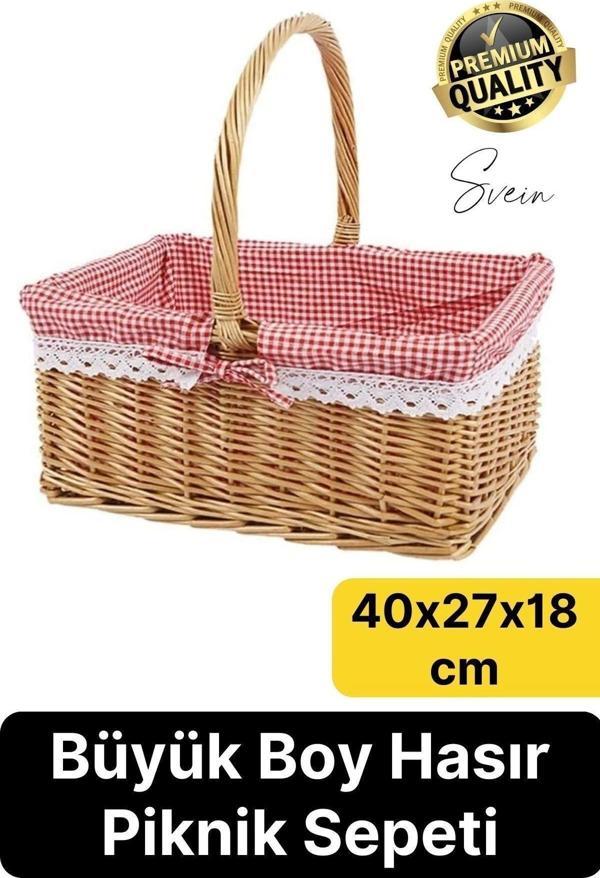 Premium Kamp Piknik Sepeti Yıkanabilir Astar Rattan Yiyecek Rustik Hasır Dokuma Dekoratif Outdoor - Image 1