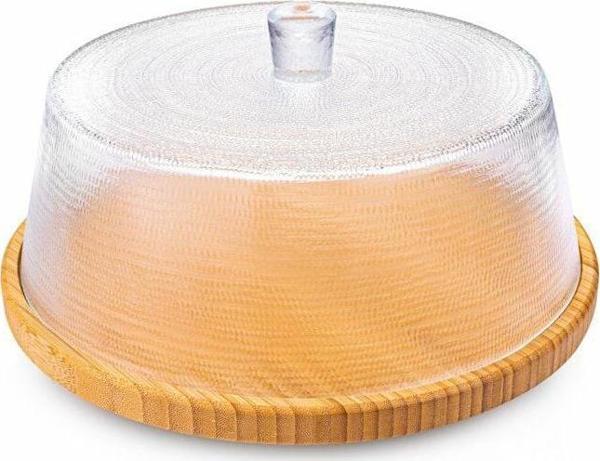 Bambum Hira Cam Kapaklı Bambu Kek Fanusu 30 cm - Image 1