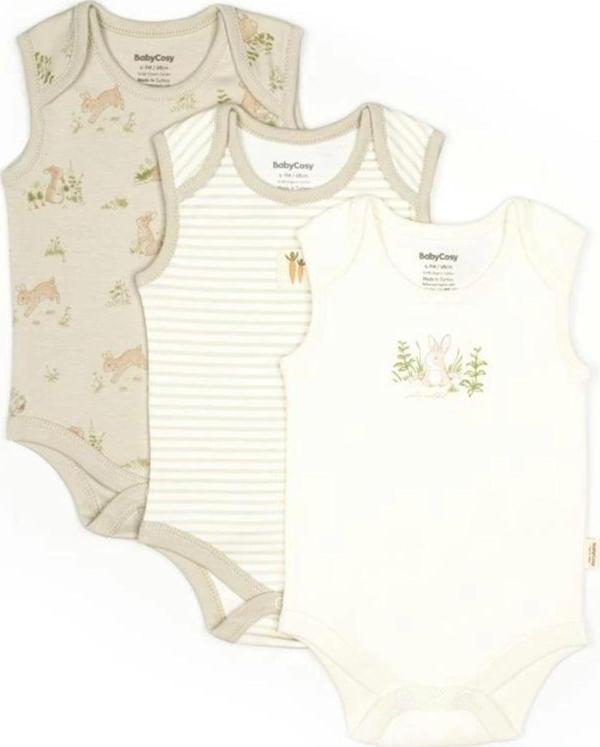 Baby Cosy Bebek 3Lü Askılı Badi Kutu Set %100 Organik Pamuk, Bebek Ve Yenidoğan Serisi - Csy5709 Ekru 12-18 Ay - Image 1