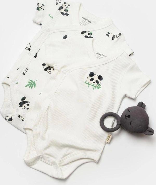Baby Cosy Bebek 2 Parça Kruvaze Body, %50 Bambu - %50 Organik Pamuk, Bebek Ve Yenidoğan Serisi - Csyb9057 Ekru 6-9 Ay - Image 1