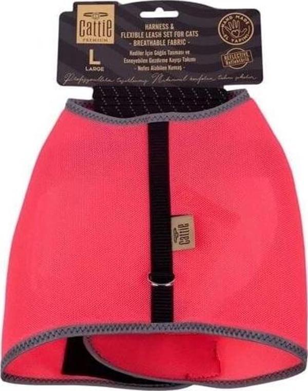 Cattie Havalı Dokuma Kedi Göğüs ve Gezdirme Takımı Large Pembe 1.5x30-40 Cm - Image 1
