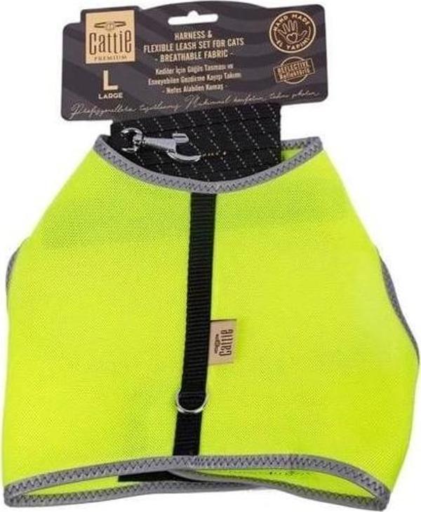 Cattie Havalı Dokuma Kedi Göğüs ve Gezdirme Takımı Large Sarı 1.5x30-40 Cm - Image 1