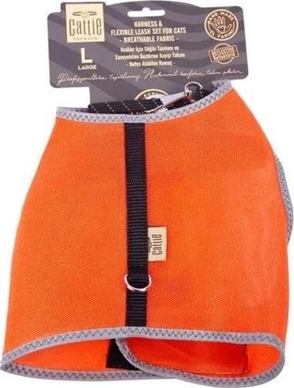 Cattie Havalı Dokuma Kedi Göğüs ve Gezdirme Takımı Large Turuncu 1.5x30-40 Cm - Image 1