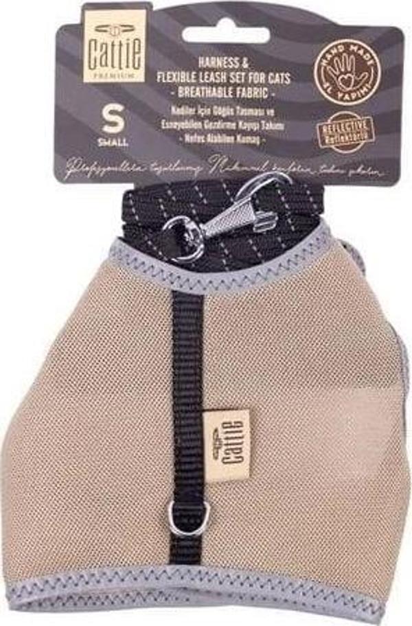 Cattie Havalı Dokuma Kedi Göğüs ve Gezdirme Takımı Small Bej 1x20-30 Cm - Image 1