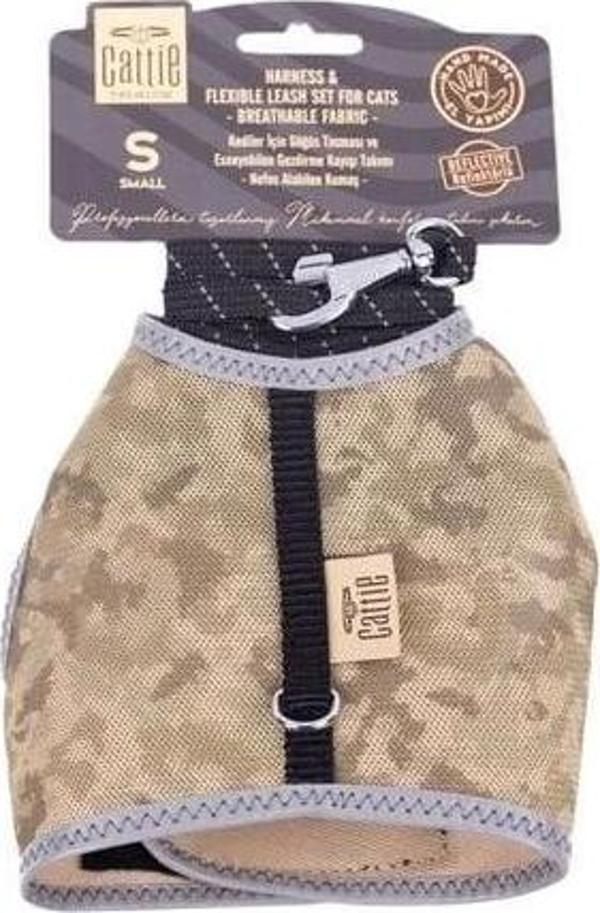 Cattie Havalı Dokuma Kedi Göğüs ve Gezdirme Takımı Small Kamuflaj 1x20-30 Cm - Image 1