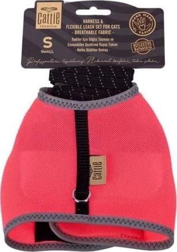 Cattie Havalı Dokuma Kedi Göğüs ve Gezdirme Takımı Small Pembe 1x20-30 Cm - Image 1