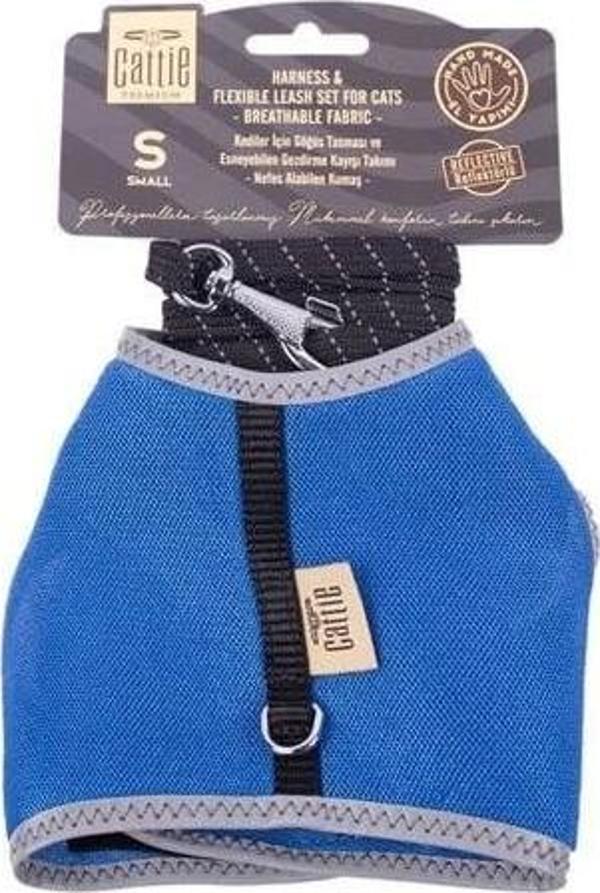 Cattie Havalı Dokuma Kedi Göğüs ve Gezdirme Takımı Small Royal Mavi 1x20-30 Cm - Image 1