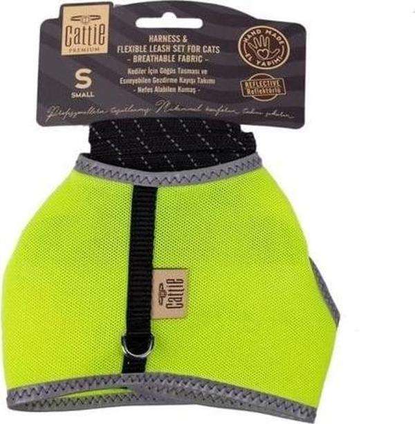 Cattie Havalı Dokuma Kedi Göğüs ve Gezdirme Takımı Small Sarı 1x20-30 Cm - Image 1
