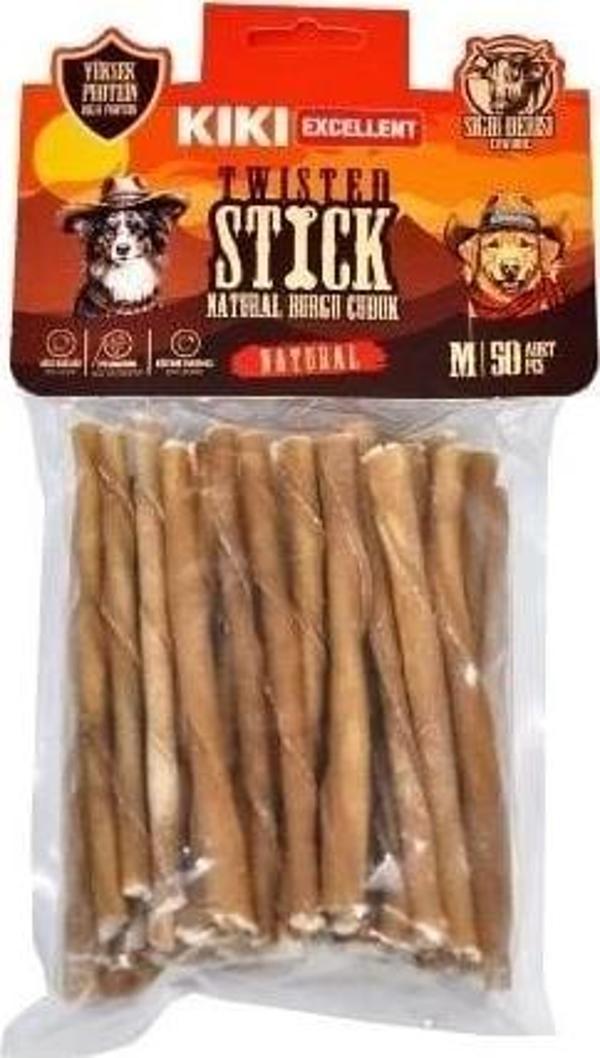 Kiki Excellent Sığır Derisinden Naturel Burgu Çubuk Kemik Köpek Ödülü 50 Adet - Image 1
