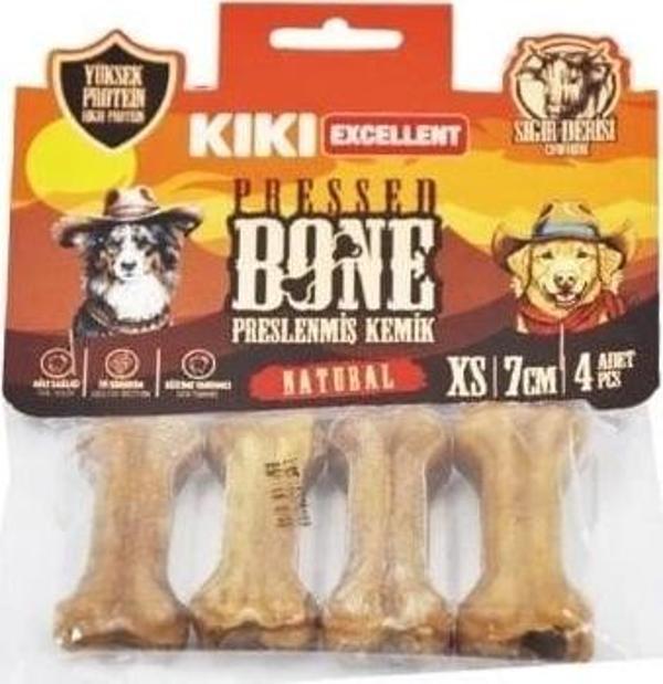 Kiki Excellent Sığır Derisinden Pres Kemik Köpek Ödülü 7 Cm 4 Adet Naturel - Image 1