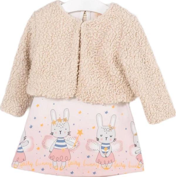 BupperKids Kız Bebek Sihirli Tavşan Desenli Bebek Yelekli Elbise Takım - Image 1