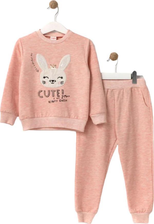 MiniLoox Kız Bebek Cute Tavşan Baskılı Pembe Eşofman Takımı  - Image 1