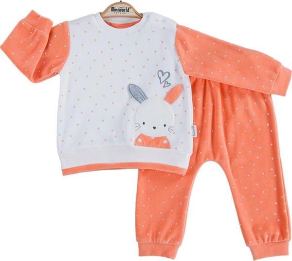 MiniWorld Kız Bebek Tavşan Kabartmalı Kadife Alt Üst Takım 16393 - Image 1