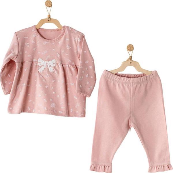 Andywawa Kız Bebek Fiyonk Detaylı Pembe Alt Üst Bebek Takım AC23066 - Image 1