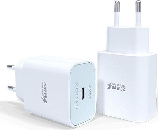 Syrox PD20B 3.0A 20W PD 1xType-C Port Çıkışlı Şarj Cihazı - Beyaz - Image 1