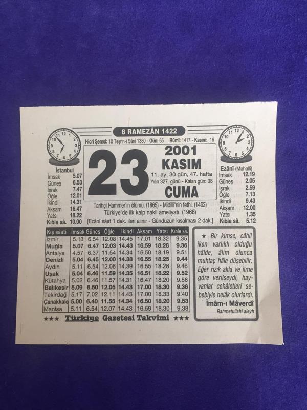 23 Kasım 2001 Takvim Yaprağı - Nostalji Koleksiyonluk Takvim Yaprağı B - Image 1