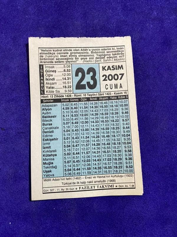 23 Kasım 2007 Takvim Yaprağı - Nostalji Koleksiyonluk Takvim Yaprağı - Image 1