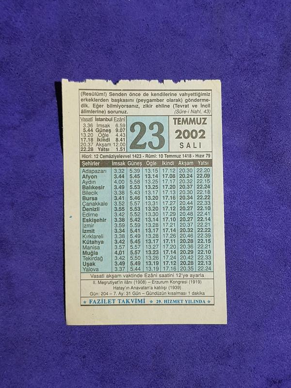 23 Temmuz 2002 Takvim Yaprağı - Nostalji Koleksiyonluk Takvim Yaprağı - Image 1