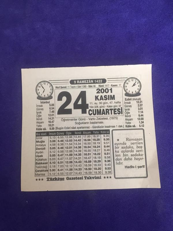 24 Kasım 2001 Takvim Yaprağı - Nostalji Koleksiyonluk Takvim Yaprağı B - Image 1