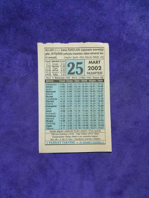 25 Mart 2002 Takvim Yaprağı - Nostalji Koleksiyonluk Takvim Yaprağı A - Image 1