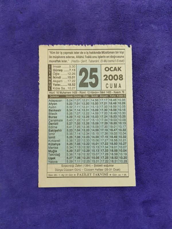 25 Ocak 2008 Takvim Yaprağı - Nostaljik Koleksiyonluk Takvim Yaprağı - Image 1