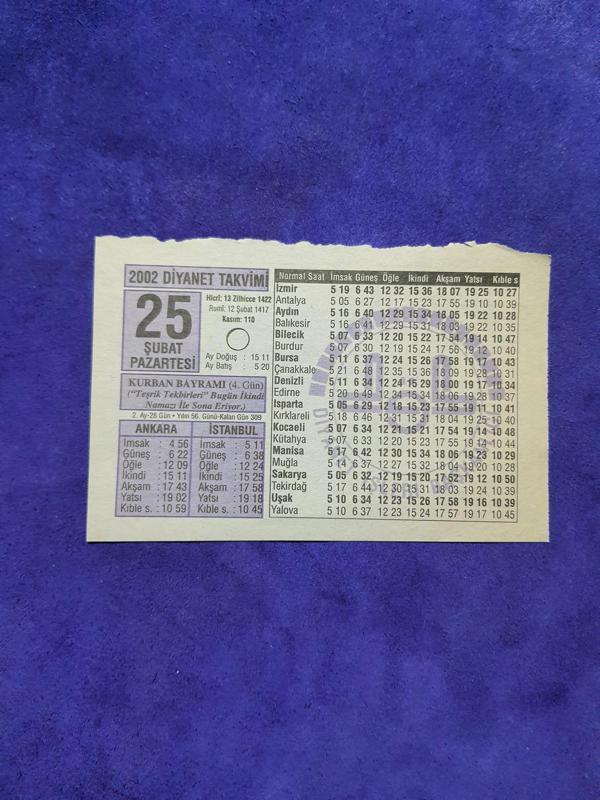 25 Şubat 2002 Takvim Yaprağı - Nostaljik Koleksiyonluk Takvim Yaprağı - Image 1