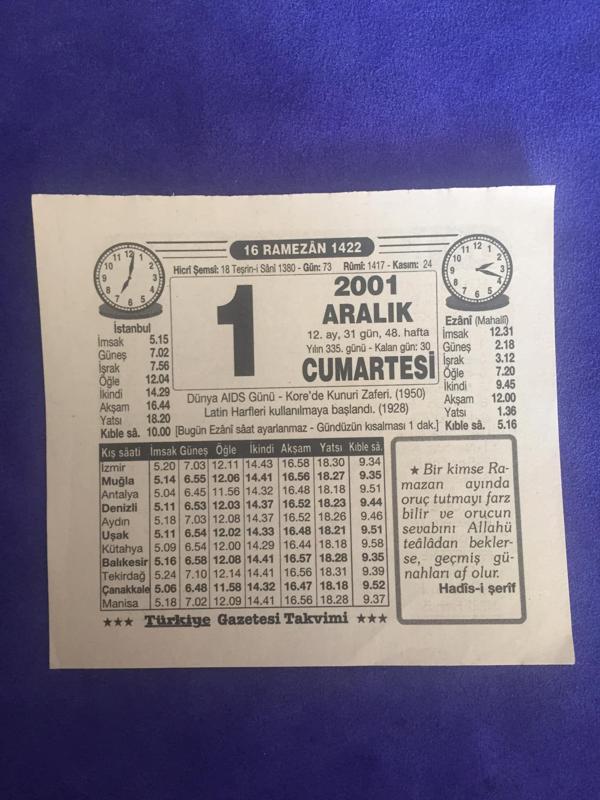1 Aralık 2001 Takvim Yaprağı - Nostalji Koleksiyonluk Takvim Yaprağı - Image 1