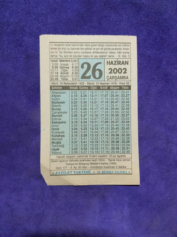 26 Haziran 2002 Takvim Yaprağı - Nostalji Koleksiyonluk Takvim Yaprağı  - Image 1